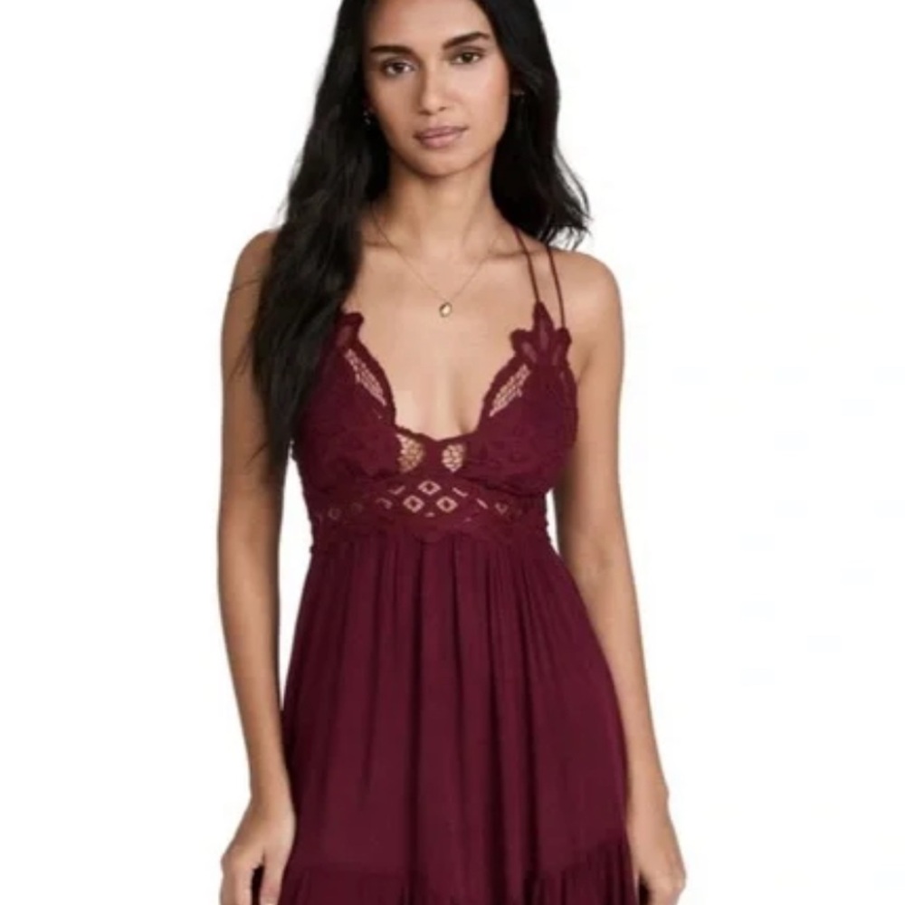 Free People Adella Burgundy Lace Mini Dress
